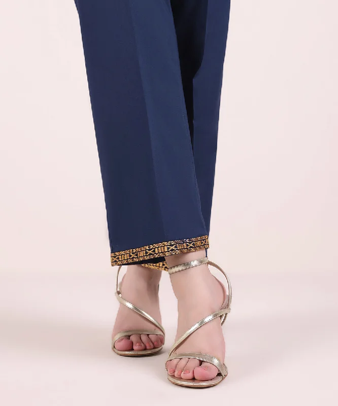Embroidered Cambric Straight Pants Comfortable Wide-Leg Pants