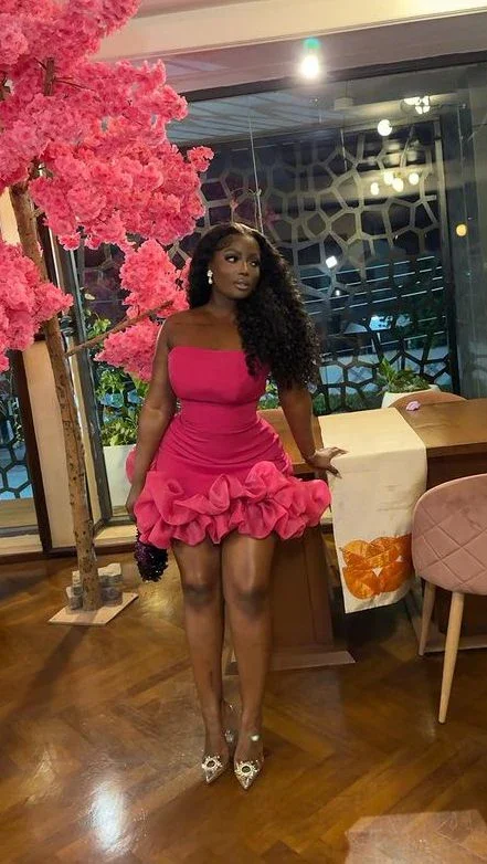 Fuchsia Strapless Sheath Black Girl Short Party Dress, DP2730 Tunics Chic elegant