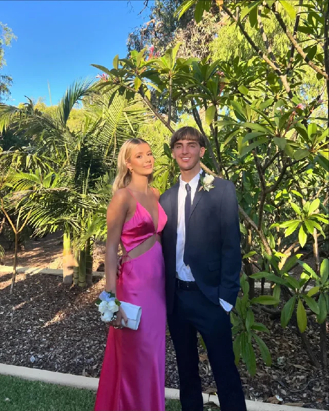 Hot Pink V Neck Backless Simple Satin Long Party Dress, DP2629 Tunics Exclusive limited Hot Pink V Neck Backless Simple Satin Long Party Dress, DP2629 Tunics Exclusive limited