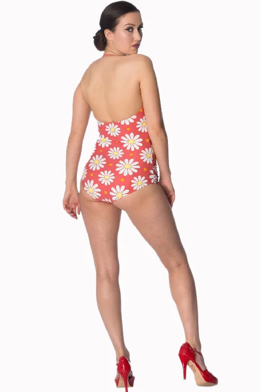 Banned Apparel - Crazy Daisy Halter Swimsuit Vibrant Bikini Bottoms