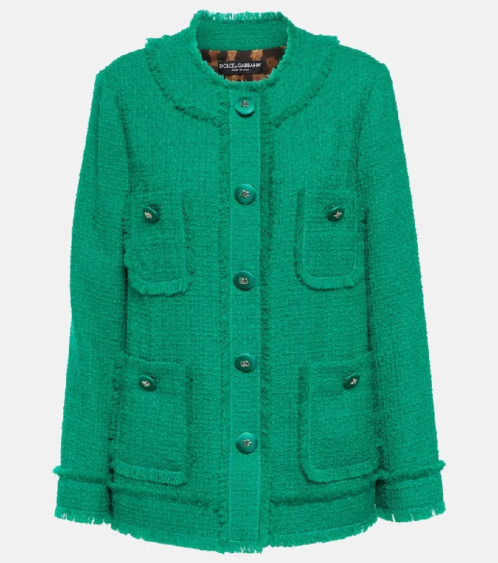 Dolce&Gabbana Embellished wool-blend jacket Herringbone Jacket Houndstooth Jacket Plaid Jacket
