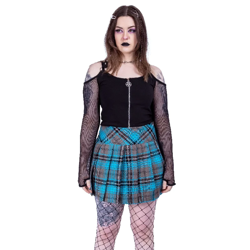 ZORYA SKIRT - TURQUOISE CHECK linen skirt breathable