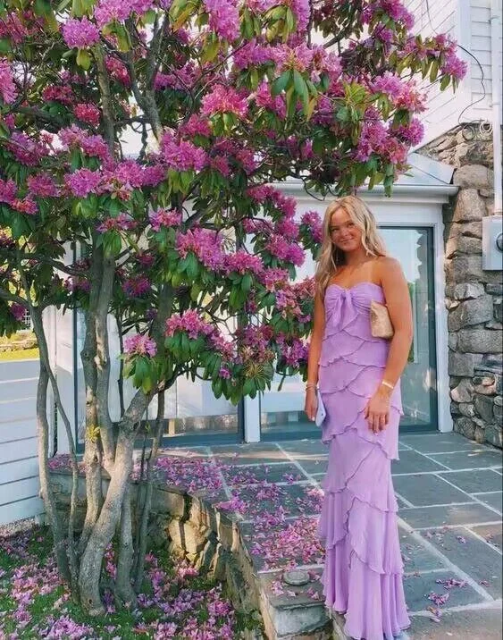 Lilac Sweetheart Strapless Layers Elegant Long Party Dress, DP2443 Tunics Wedding white Lilac Sweetheart Strapless Layers Elegant Long Party Dress, DP2443 Tunics Wedding white