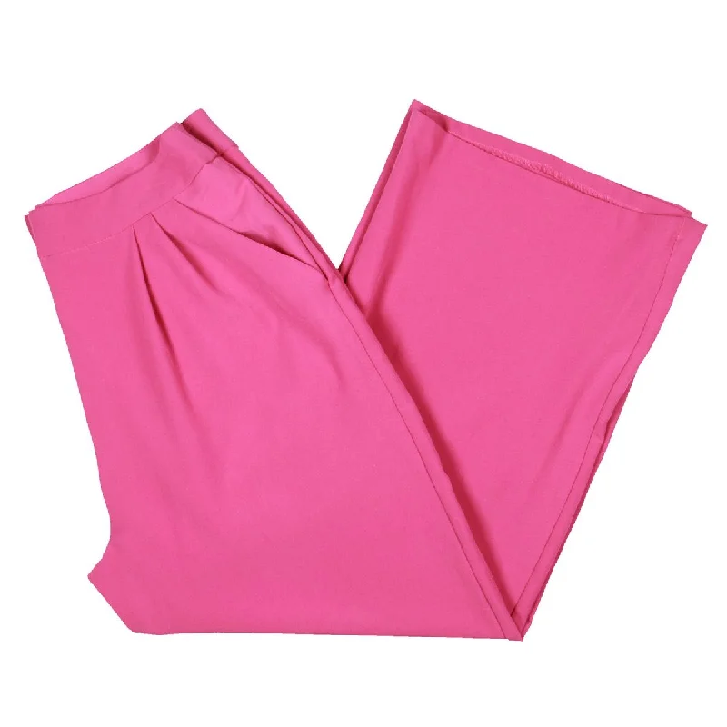 Aqua Womens Pleated Professional Wide Leg Pants Comfortable Denim Pants