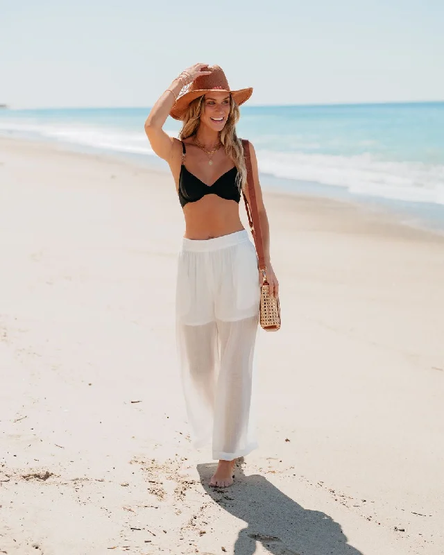 White High Waisted Cropped Wide Leg Pants - FINAL SALE Comfortable Fleece Pants