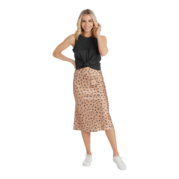 Tan Leopard Anya Midi Skirt by Mudpie lace skirt delicate