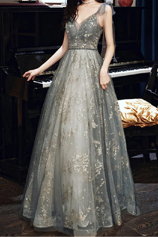 Beaded Tulle Fairy Prom Dress For Women V-Neck Long Party Dress Floor Length Evening Dress OKV92 Pencil Length Work Beaded Tulle Fairy Prom Dress For Women V-Neck Long Party Dress Floor Length Evening Dress OKV92 Pencil Length Work