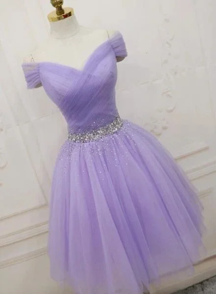 Lovely Light Purple Beaded Short Party Dress, Off Shoulder Homecoming Dress C124 Tunics Stylish elegant Lovely Light Purple Beaded Short Party Dress, Off Shoulder Homecoming Dress C124 Tunics Stylish elegant