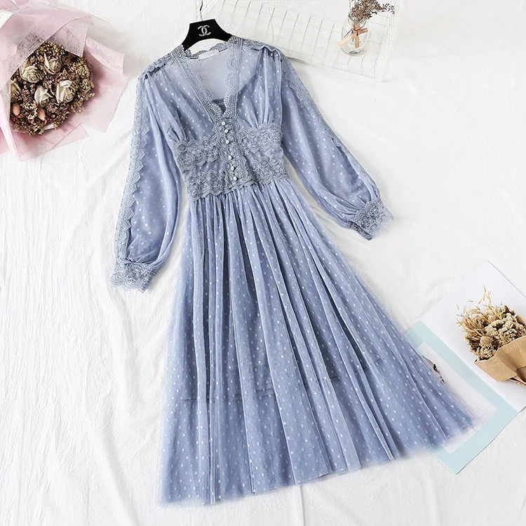 Vintage lace mesh skirt fairy super xiansen two-piece suit 2219 asymmetrical skirt cut Vintage lace mesh skirt fairy super xiansen two-piece suit 2219 asymmetrical skirt cut