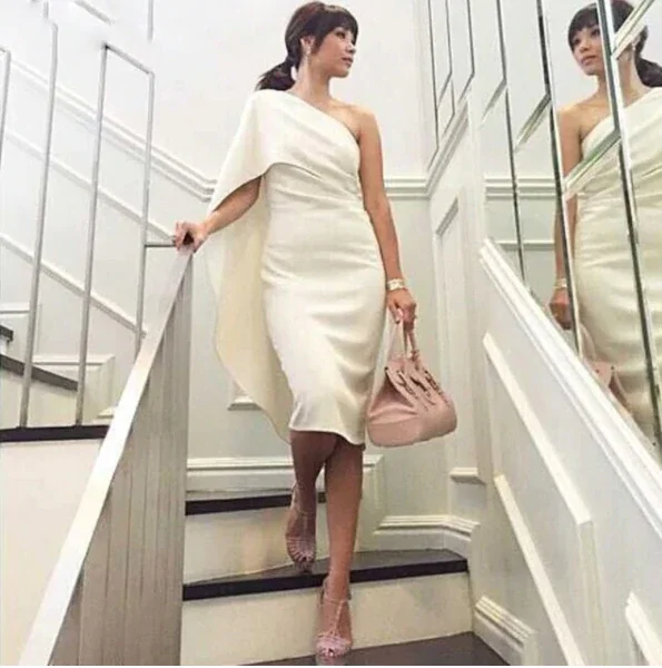 One shoulder Satin Cocktail Dresses Party Dress C2404 Halter Neckline Beach