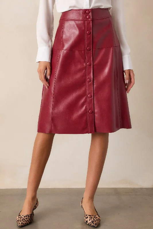 Make It Count Burgundy Faux Leather Midi Skirt chiffon skirt airy