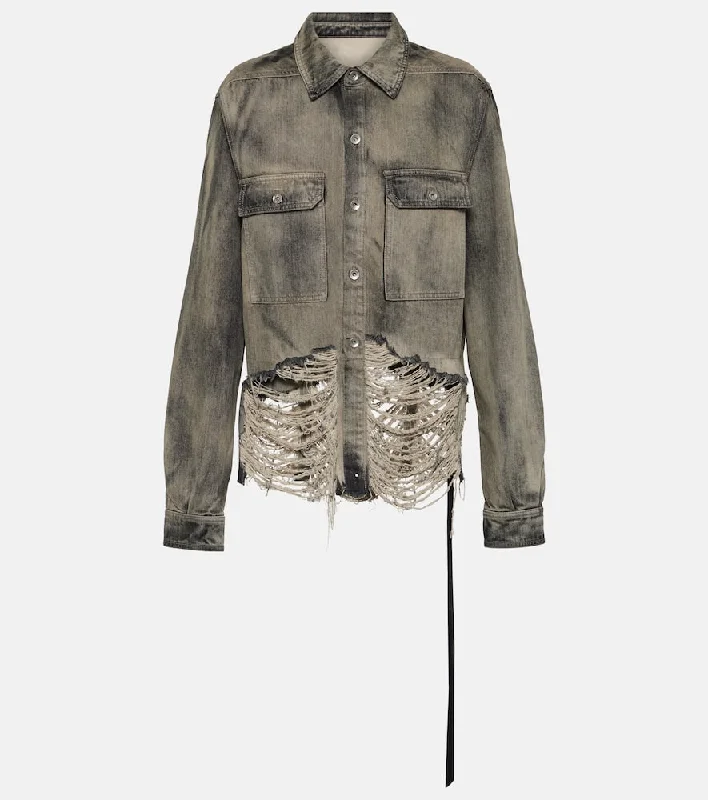 Rick Owens DRKSHDW cropped denim shirt jacket Snapped Jacket Toggled Jacket Drawstring Jacket