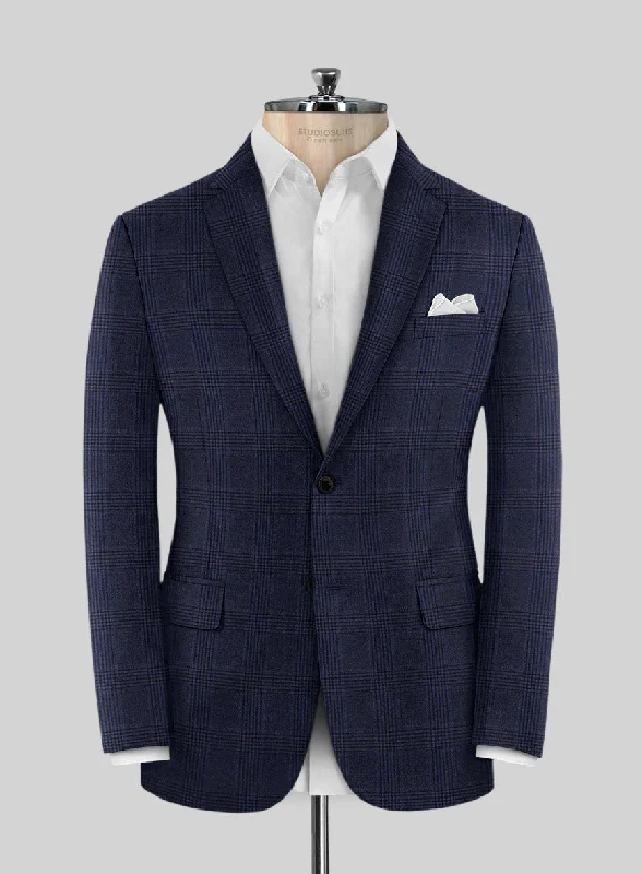 Reda Navy Checks Wool Jacket Belted Jacket Elasticated Jacket Padded Jacket