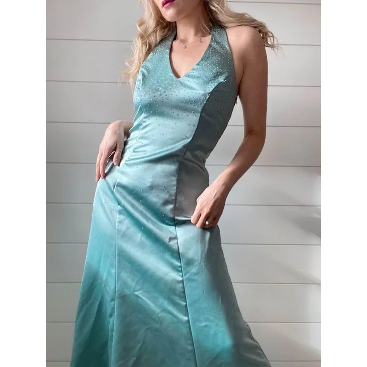 Vintage Beading Halter Satin Blue Evening Party Dress, DP2499 Tunics New arrival