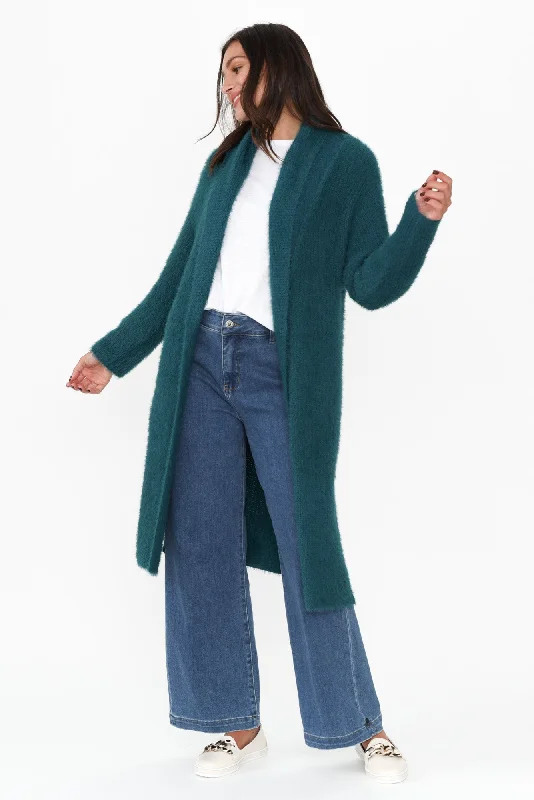 Mia Teal Long Cardigan Modern Contemporary chic