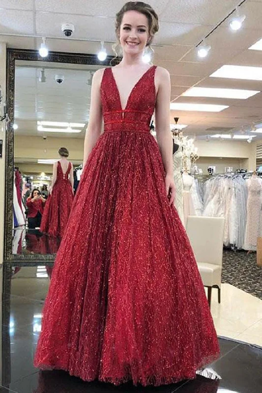 Charming Burgundy V Neck Sleeveless Sequin Prom Dress A Line Formal Party Dress OKI56 Tunics stripes playful Charming Burgundy V Neck Sleeveless Sequin Prom Dress A Line Formal Party Dress OKI56 Tunics stripes playful