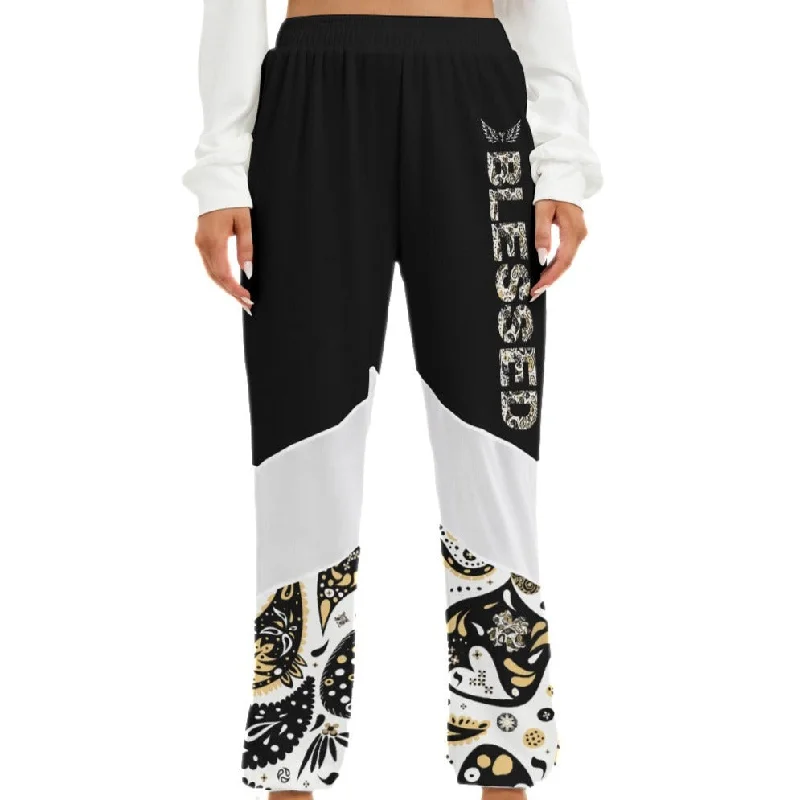 BLESSED Paisley, Black, &  White Mesh Pants Stylish Paperbag Waist Pants
