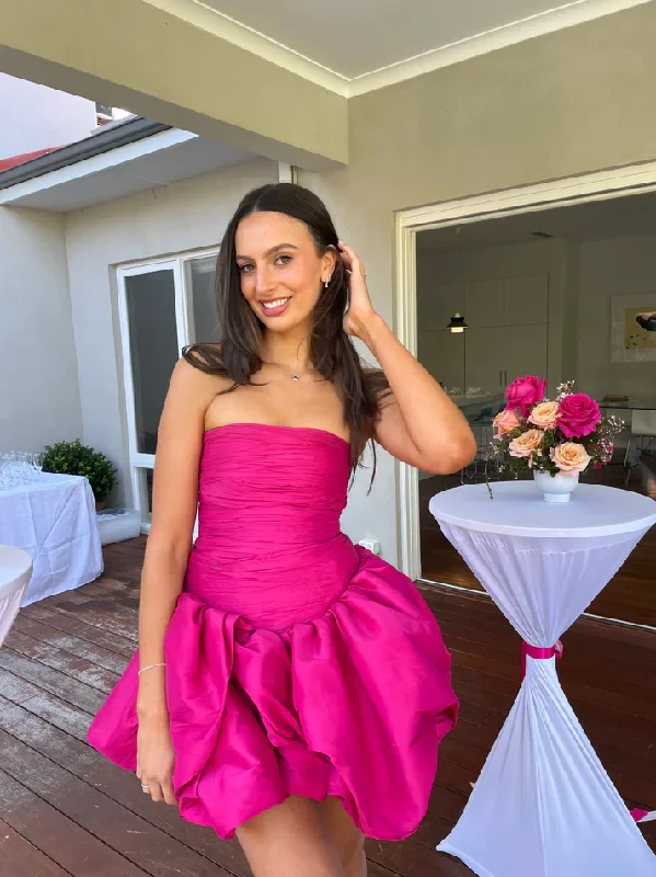 Hot Pink Strapless A-Line Birthday Party Dress Homecoming Dress, DP2464 Off-the-shoulder Chic Trendy Hot Pink Strapless A-Line Birthday Party Dress Homecoming Dress, DP2464 Off-the-shoulder Chic Trendy