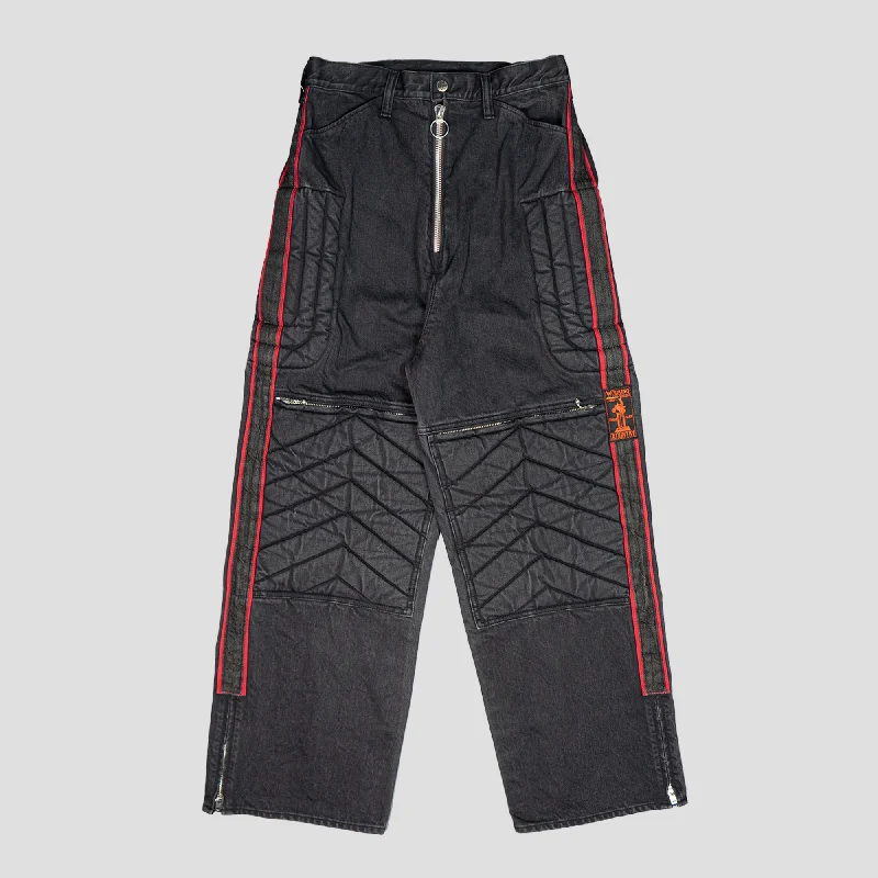 14oz BLACK DENIM KOUNTRY MOTORCROSS PANTS "TODOTERRENO" Chic Faux Leather Pants
