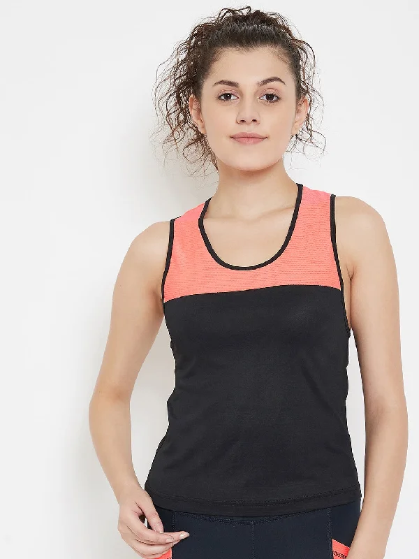 JUMP USA Women Black & Peach Training Tank Top layering tank top