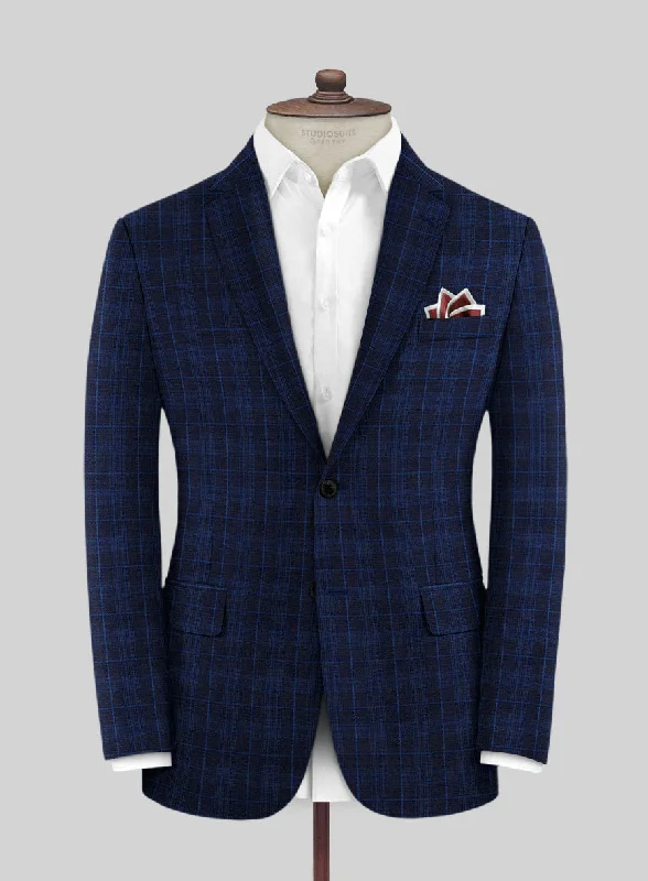 Reda Jagur Blue Checks Wool Jacket Print Jacket Jacquard Jacket Embroidered Jacket