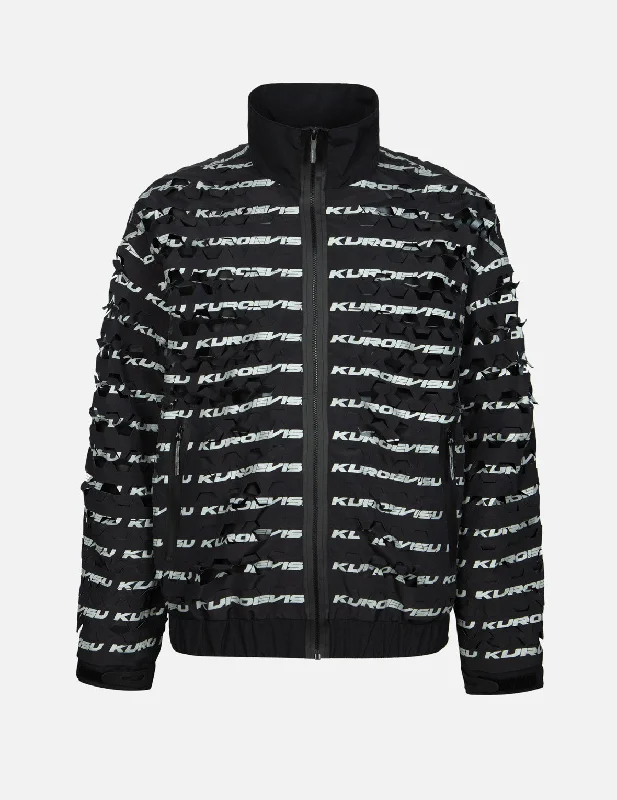 Hexagon Laser Cut Allover Print Relax Fit Jacket Notch Collar Peter Pan Collar Cowl Neck