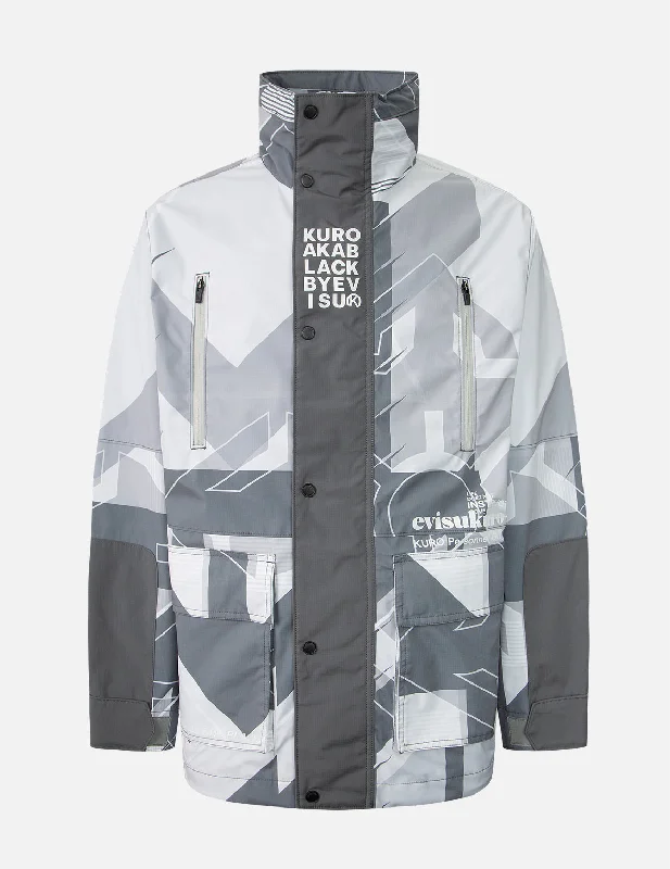 Kamon Camo Print Functional Outdoor Jacket A-Line Jacket Boat Neck Shawl Collar