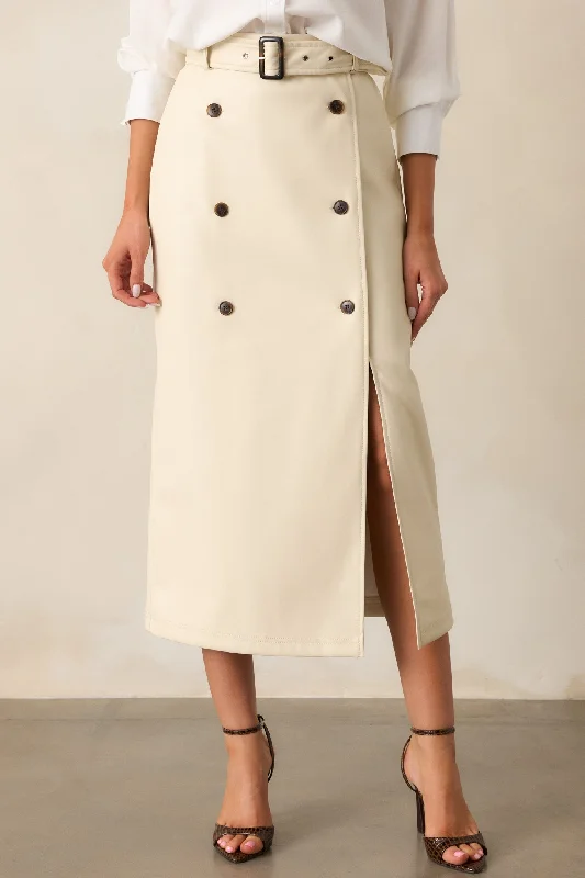 Beyond The Storm Ecru Faux Leather Midi Skirt silk skirt smooth
