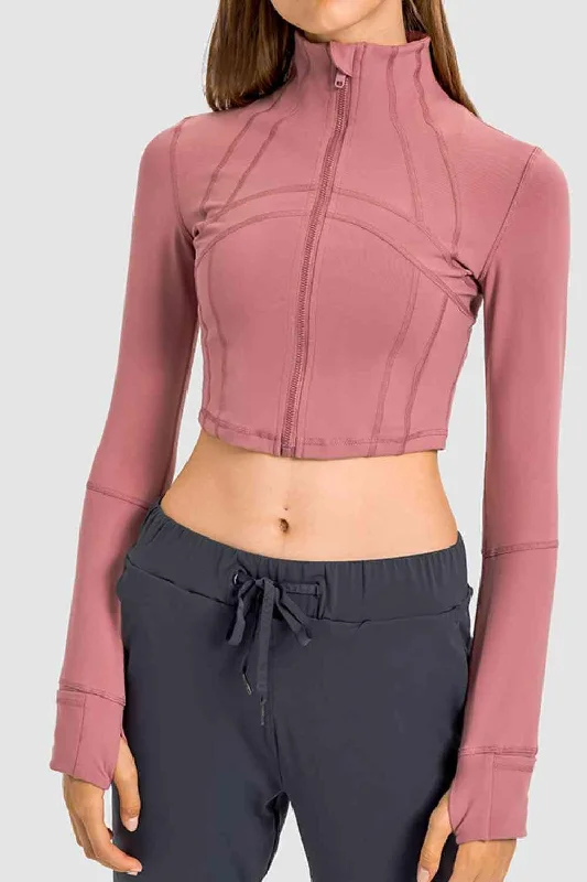 Zip Front Cropped Sports Jacket One-Shoulder Jacket Off-the-Shoulder Jacket Asymmetrical Jacket