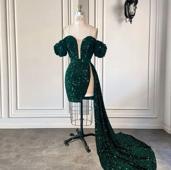 Green sequins short party dress, birthday dress with train cc353 Tunics Versatile functional Green sequins short party dress, birthday dress with train cc353 Tunics Versatile functional