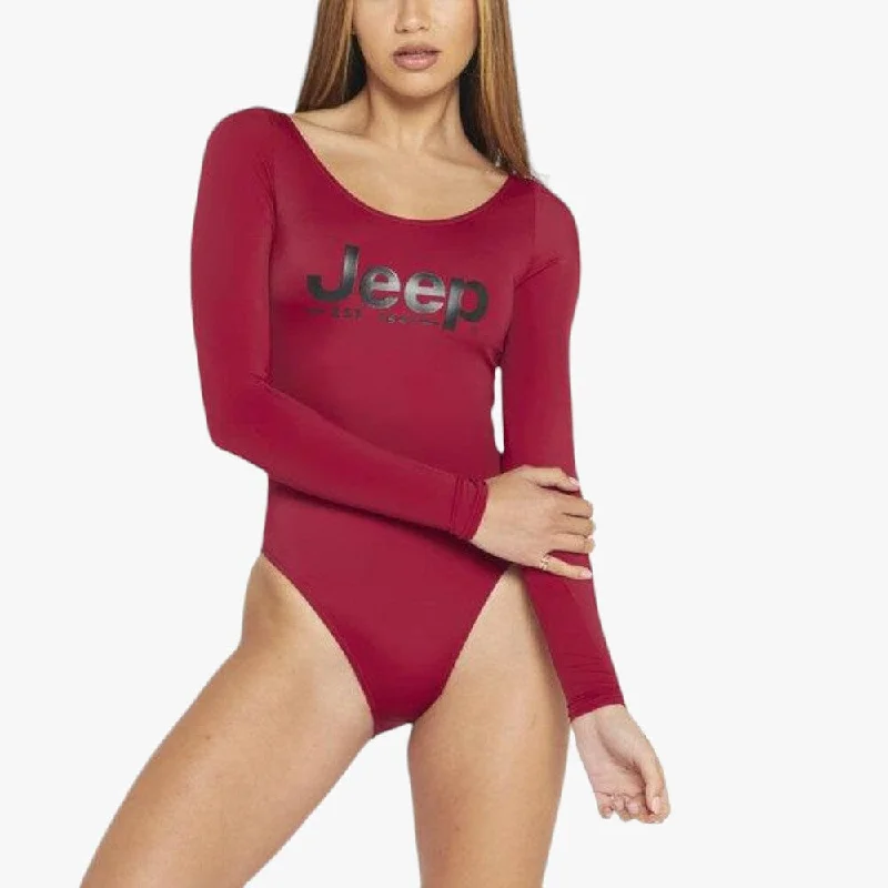 Jeep Womens 1Pc Swimsuit Dark Red Flirty Ruffle Swimsuit