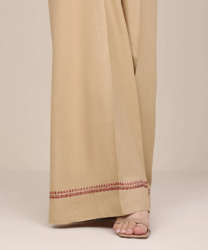 Embroidered Raw Silk Flared Pants Chic Checkered Pants