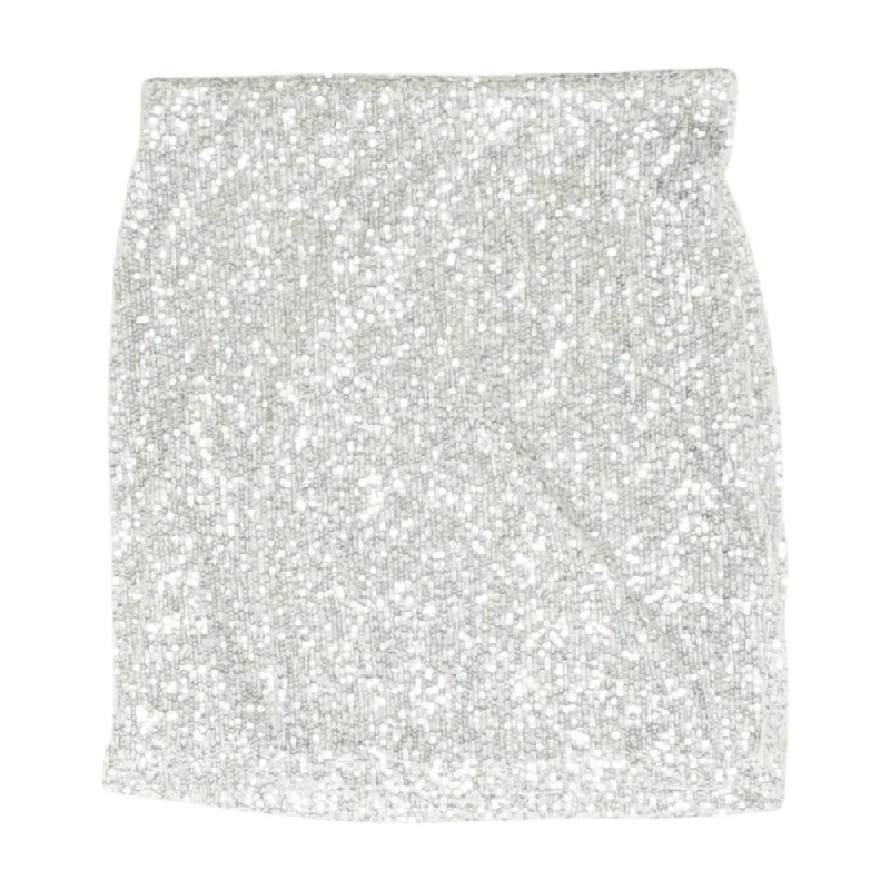 Silver Solid Mini Skirt lace skirt elegant