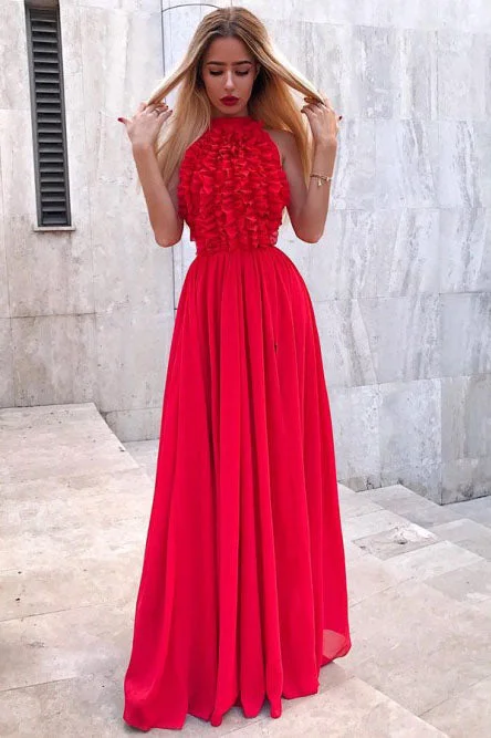 A-Line Jewel Floor-Length Red Chiffon Long Prom Party Dresses with Ruffles OKP5 Tunics Handmade artisanal A-Line Jewel Floor-Length Red Chiffon Long Prom Party Dresses with Ruffles OKP5 Tunics Handmade artisanal