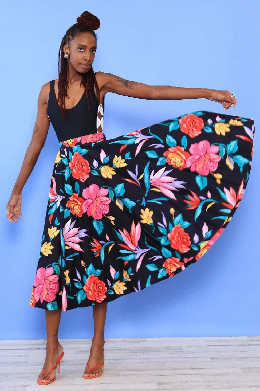 Dancing Floral Circle Skirt S/M chiffon skirt airy