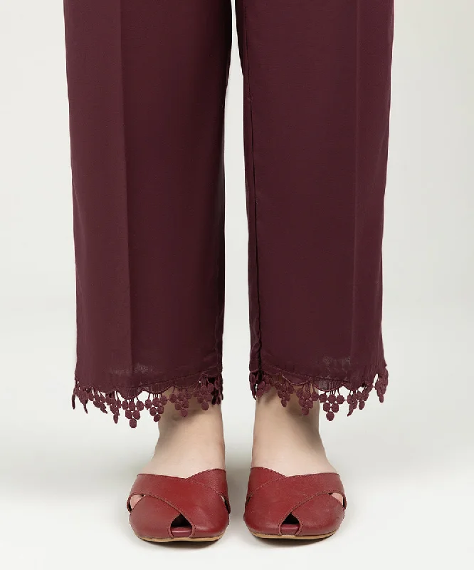 Solid Cambric Straight Pants Soft Stretch Trousers