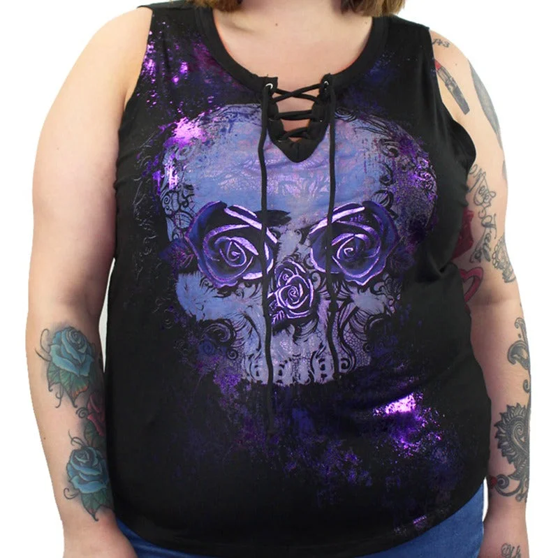 Lethal Angel Purple Rose Skull Tank Top baby blue tank