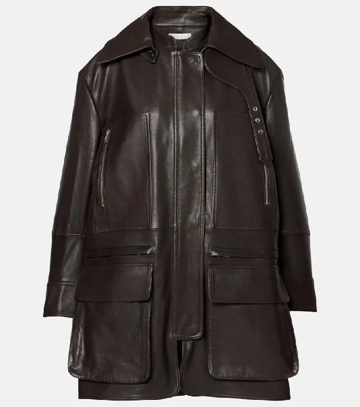 CO Leather field jacket A-Line Jacket Boat Neck Shawl Collar