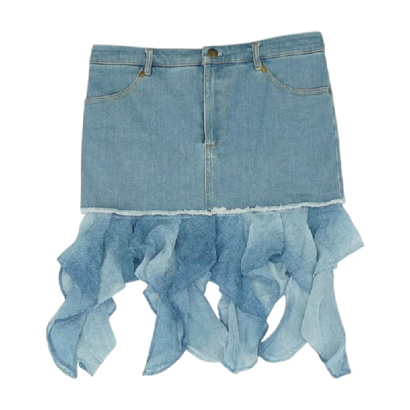 Blue Solid Mini Skirt lace skirt intricate