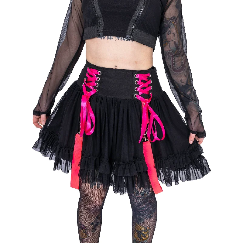 CHAOTIC SKIRT - BLACK/PINK velvet skirt rich