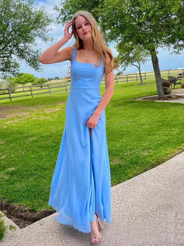 Blue Straps Long Summer Party Dress Wedding Guest Dress, DP2774 Tunics Polka dots