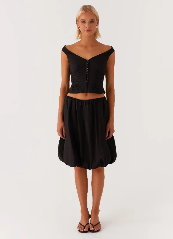 Make Way Bubble Midi Skirt - Black corduroy skirt durable