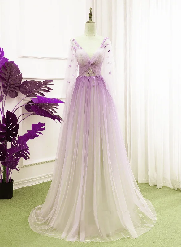 Beautiful Purple Gradient Tulle Long Sleeves Party Dress, A-line Tulle Formal Dress Tunics Hiking breathable Beautiful Purple Gradient Tulle Long Sleeves Party Dress, A-line Tulle Formal Dress Tunics Hiking breathable