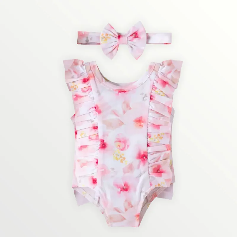 Pink Floral Swimsuit Halter Top Bikini