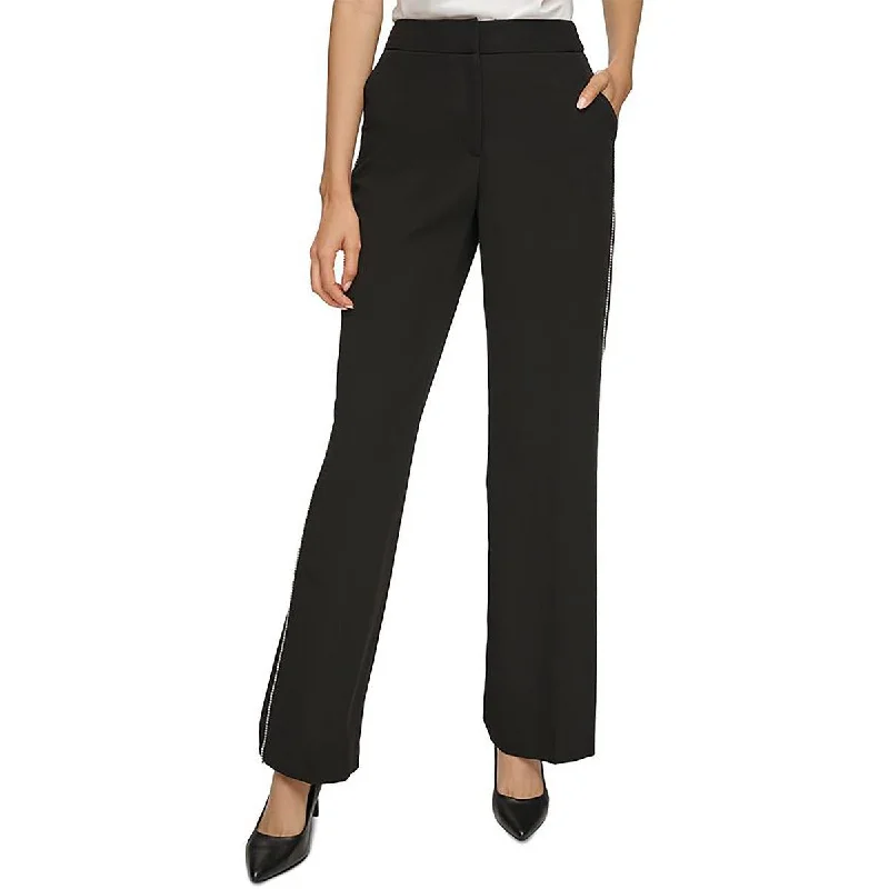 Karl Lagerfeld Paris Womens Embellished Rhinestone Straight Leg Pants Soft Stretch Leggings