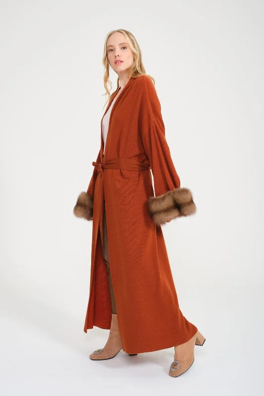Orange Long Knit Cardigan Nylon Fabric Polyester Fabric Spandex Fabric