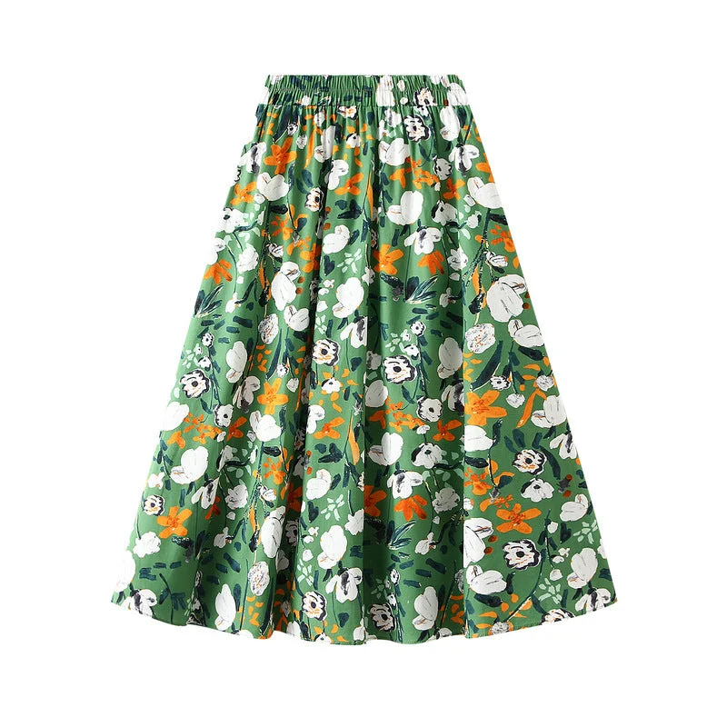 Floral Pleated High Waist A-Line Skirt vintage skirt charm