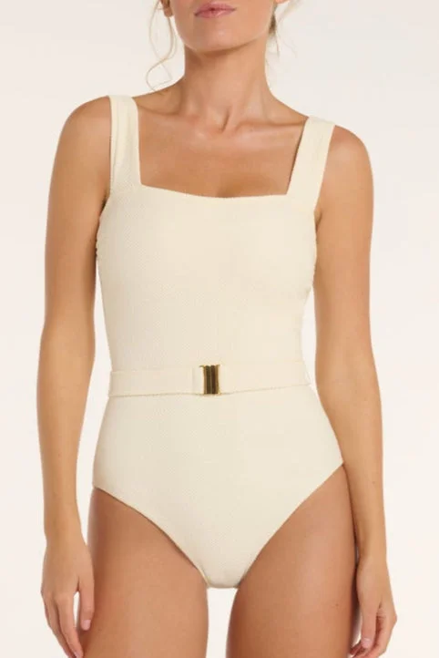Belted Marisa Square Neckline One-Piece Swimsuit Comfortable Swim Dress