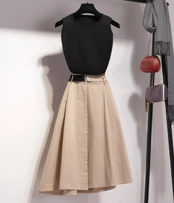 Stylish black top + black irregular skirt  1275 relaxed fit skirt