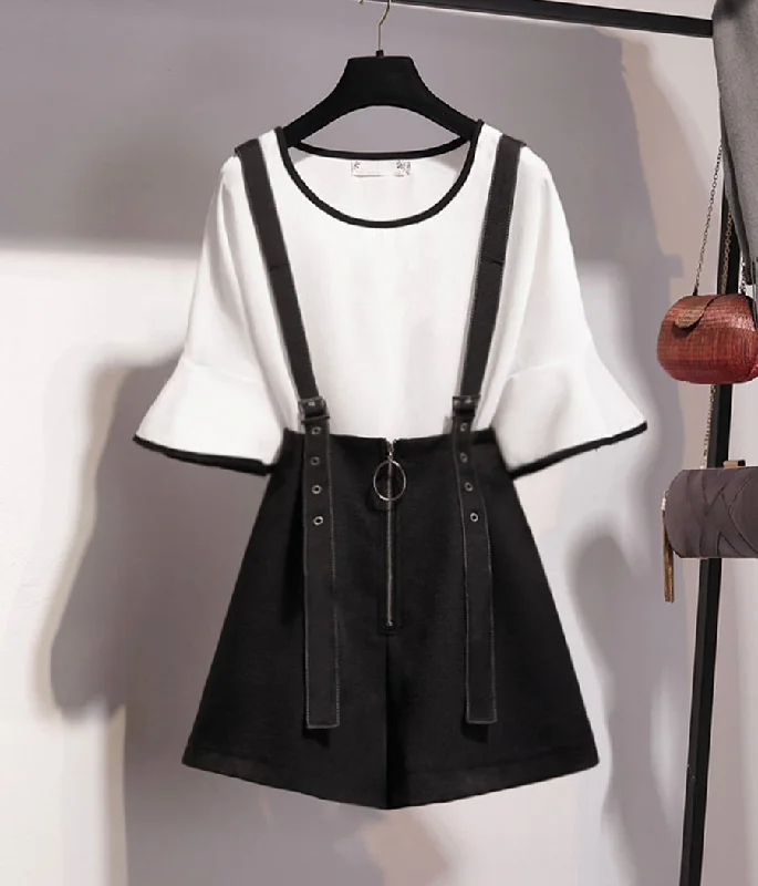 White sweet top + black slim skirt  1269 low waist skirt